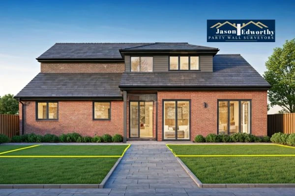 Home extension focusing on boundary line Oswaldtwistle